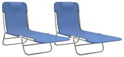 Sezlonguri pliante, 2 buc., albastru, textilena si otel