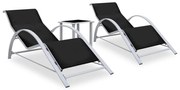 vidaXL Șezlonguri de plajă cu masă, 2 buc., negru, aluminiu