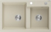 Mexen Tomas chiuvetă de granit cu 2 compartimente 800 x 500 mm, bej, cu sifon cromat - 6516802000-69