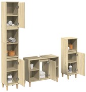 vidaXL Set mobilier de baie, 3 piese, stejar sonoma, lemn prelucrat