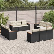 vidaXL Set canapele de grădină, 12 piese, cu perne, negru, poliratan