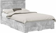 vidaXL Cadru de pat cu sertar Gri din beton 135 x 190 cm Lemn compozit