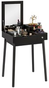 HOMCOM Masă de Machiaj 2 în 1 cu Oglindă Rabatatbilă și 2 Sertare Negru | Aosom Romania