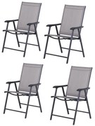 Outsunny Set de 4 Scaune Pliabile din Oțel și Textilen Gri, 58 x 64  x 94 cm, Negru
