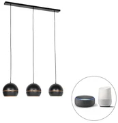 Lampă suspendată inteligentă neagră cu interior auriu cu 3 lumini inclusiv Wifi ST64 - Buell