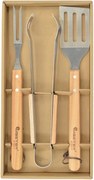 Set ustensile pentru gratar MasterGrill MG110, 4 piese, Cleste, Spatula, Furculita, Cutia, Inox/Lemn