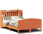 vidaXL Pat cu bibliotecă fără saltea maro 140x190 cm lemn masiv de pin