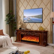 Șemineu electric cu efect LED realist cu 12 culori, Comodă TV, design clasic elegant, control vocal și telecomandă, fără încălzire, 200 cm, Maro
