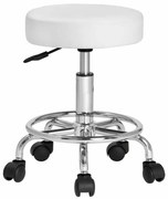 Taburet pe roți OXANA cu suport pentru picioare, Ø35cm, alb Casaria