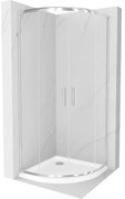 Mexen Rio cabină de duș semirotundă 80 x 80 cm, transparentă, cromată + cădiță Flat, albă - 863-080-080-01-00-4110