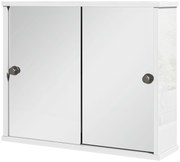 kleankin Dulap cu Oglindă de Perete cu Poliță Reglabilă și Ușă Glisantă Dublă pentru Lavoar 55x15x45 cm Alb Lucios | Aosom Romania