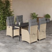 vidaXL Set mobilier de grădină cu perne, 5 piese, bej, poliratan