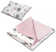 Set paturica dubla pufoasa cu doua fete 100x78 cm si perna bebelusi contra plagiocefaliei Kidizi Pink Stars