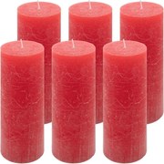 Set de lumânări rustice, 20 cm, Ø 7,5 cm, roșu, 6 buc