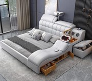MOBLUX99 Utility 160x200 cm Light Grey Left Chaise – Pat Inteligent Premium cu Proiector HD, Vibromasaj, Boxe Bluetooth, Încărcare Wireless și Spații Multiple de Depozitare