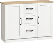 HOMCOM Bufet de bucătărie cu 3 sertare și 2 uși, închidere amortizată, pentru dining, hol și living, 110x35x80,4 cm, alb | Aosom Romania