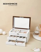 Cutie de bijuterii, Songmics, Alb-Lemn, 25x18x14.5 cm