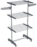 HOMCOM Uscător de Rufe Pliabil Tip Turn cu 6 Roți, Cârlige și 3 Rafturi Reglabile pentru Interior, 142x55x152 cm, Argintiu | Aosom Romania