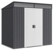 Outsunny Magazie 6,5 x 4 FT din metal galvanizat cu fundatie pentru gradina, Depozit cu incuietoare pentru unelte, Gri