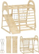 AIYAPLAY Cadru de cățărat pentru interior, design 6-în-1, tobogan, bare de cățărat, perete de cățărat, scară, plasă de cățărat, 3-6 ani, lemn | Aosom Romania