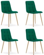 Set 4 Scaune Bucatarie/Dining Jacob Verde Catifea Picioare Metalice Finisaj Lemn