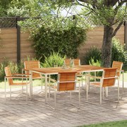 vidaXL Set de dining pentru grădină din 7 piese , masă din lemn masiv de teak și oțel inoxidabil.