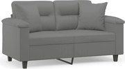 vidaXL Canapea cu 2 locuri, cu perne, gri, 120 cm, microfibră