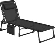 Outsunny Portable Sun Lounger, Folding Chaise Recliner, 5-Position Adjustable Cot, Black | Aosom Romania