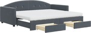 vidaXL Pat de zi cu extensie și sertare gri închis 90x200 cm catifea