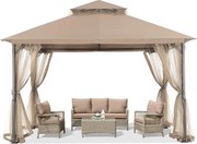 ABCCANOPY Foișor de gradina 3.3x3.9 m - Foișor exterior cu cadru din oțel și plasă de țânțari pentru gazon, curte, grădină, terasă, Kaki