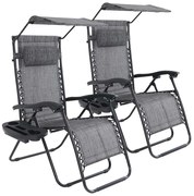 Scaun gravitatie zero cu parasolar si suport pentru pahar, 2 buc- gri