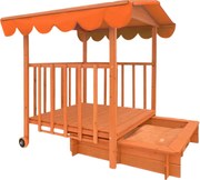 Groapa cu nisip cu verandă HAPPY, 130x130x143cm, maro/portocale Jurhan