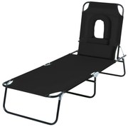 Sezlong Pliabil Outsunny cu Orificiu pentru Fata si Perne, pentru Gradina, Plaja si Camping, Negru | Aosom Romania