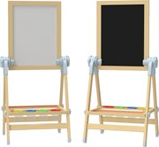 AIYAPLAY Șevalet pentru copii cu tablă dublă pentru cretă și markere, tablă magnetică și tăviță pentru accesorii, rolă de hârtie inclusă, lemn natur | Aosom Romania