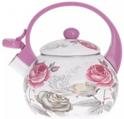 Ceainic Kinghoff KH 1911, 2 l, Email, Mâner izolat termic, Inducție, Alb/Roz