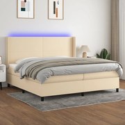 vidaXL Pat cu arcuri, saltea și LED, crem, 200x200 cm, textil