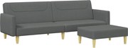 vidaXL Canapea extensibilă cu taburet, 2 locuri, gri închis, textil