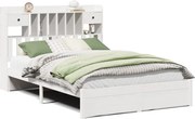 vidaXL Pat cu bibliotecă fără saltea, alb, 140x190 cm, lemn masiv pin