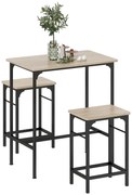 HOMCOM Set Mobilier Bar 3 Piese cu Masă de Bucătărie și 2 Scaune de Bar, Negru și Lemn | Aosom Romania