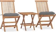 vidaXL Set mobilier exterior pliabil cu perne, 3 piese, lemn masiv tec