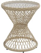 Outsunny Masă de cafea Boho design, placă de sticlă, PE-Rattan, 45 cm x 45 cm x 52 cm, Natural | Aosom Romania
