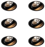 Set de 6 spoturi încastrate moderne negre fără ramă - Impact 70