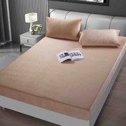 Huse de pat, 3 Piese, Catifea cu elastic 180x200, Cafea cu Lapte