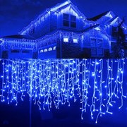 Instalație de Crăciun, 12 metri, franjuri cu led tip țurțuri, exterior, albastru