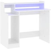 Birou cu lumini LED, alb, 97x90x45 cm lemn compozit
