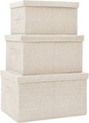 vidaXL Set cutii depozitare stivuibile, 3 buc., crem, țesătură