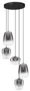 Lustra moderna cu 5 pendule LED, Metal, Sticla, Gri Fumuriu, OBLO