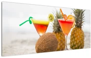 Tablou cu ananas și pahare pe plajă (120x50 cm)