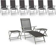 vidaXL Set mobilier de grădină, 9 piese, negru și argintiu