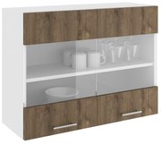 Corp Superior Karo, 2 Usi, cu sticla, Stejar Bronz/Alb, 80 x 30 x 60 cm